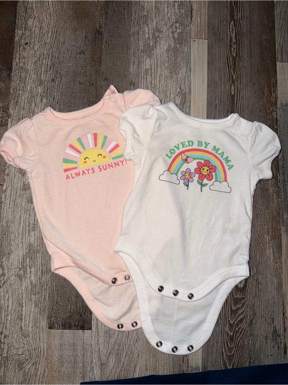 Garanimals Pink & White Baby One-Piece Bodysuits with Rainbow Prints